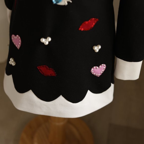 Girls Couture Black White Long Sleeve Dress 3T Biscotti Kate Mack Embellished - Picture 5 of 6